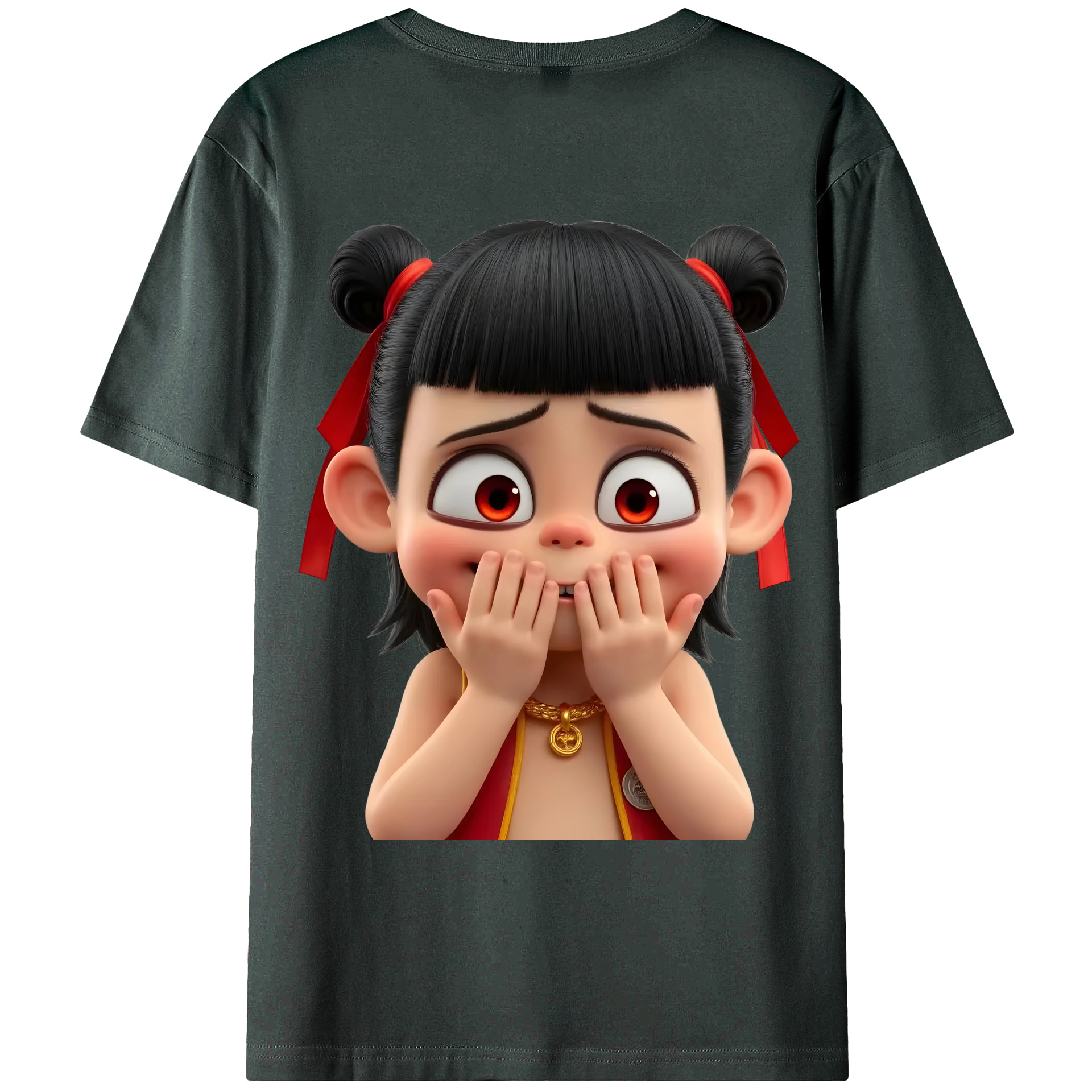 （画像用） Ne Zha 2 ナタ 魔童の大暴れ 綿100％ メンズ半袖Tシャツ（バックプリント） 通気性